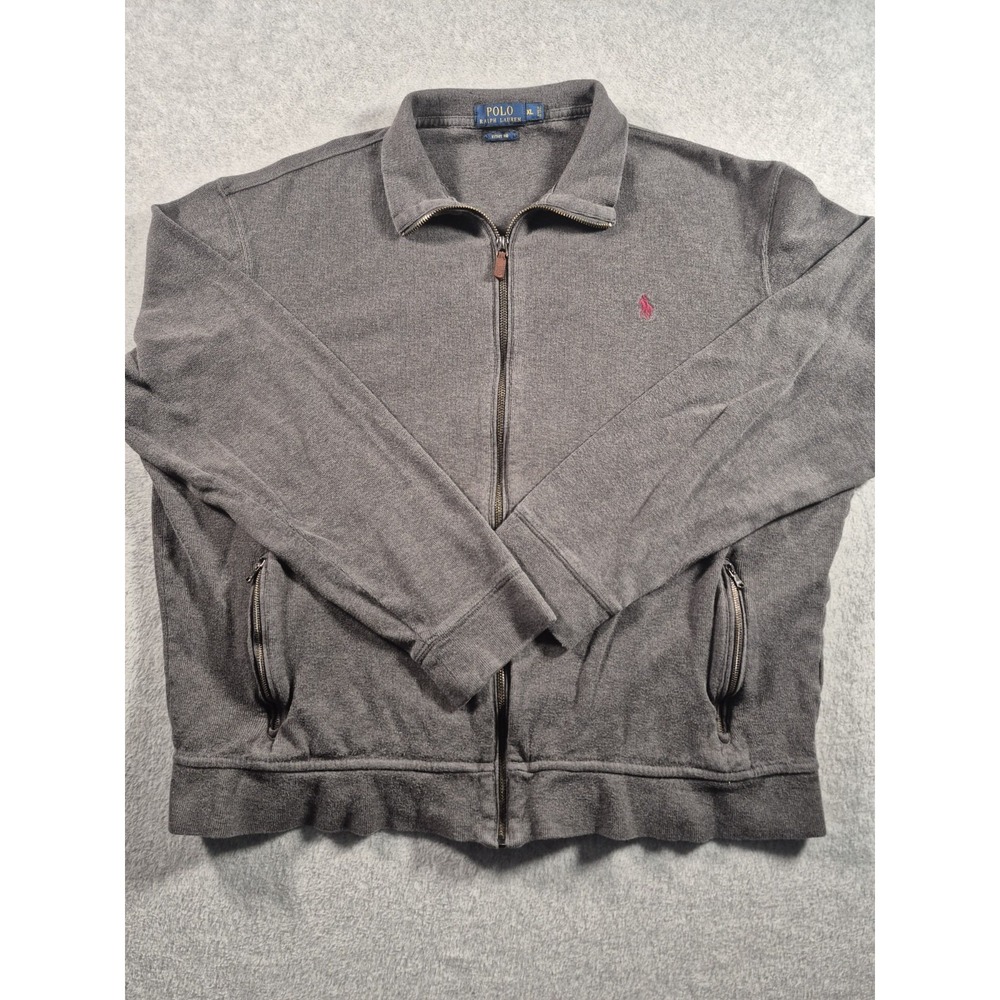 Polo Ralph Lauren Sweater Mens XL Gray Full Zip Jacket Estate Rib Red Pony Logo - Picture 6 of 8